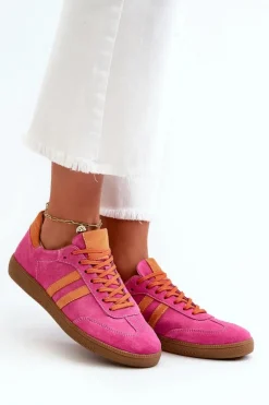 Zazoo N1068 Zamszowe Niskie Sneakersy Damskie Fuksja