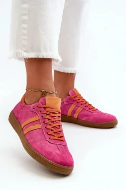 Zazoo N1068 Zamszowe Niskie Sneakersy Damskie Fuksja