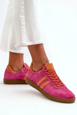 Zazoo N1068 Zamszowe Niskie Sneakersy Damskie Fuksja