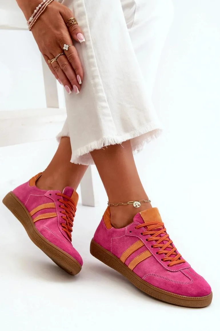 Zazoo N1068 Zamszowe Niskie Sneakersy Damskie Fuksja