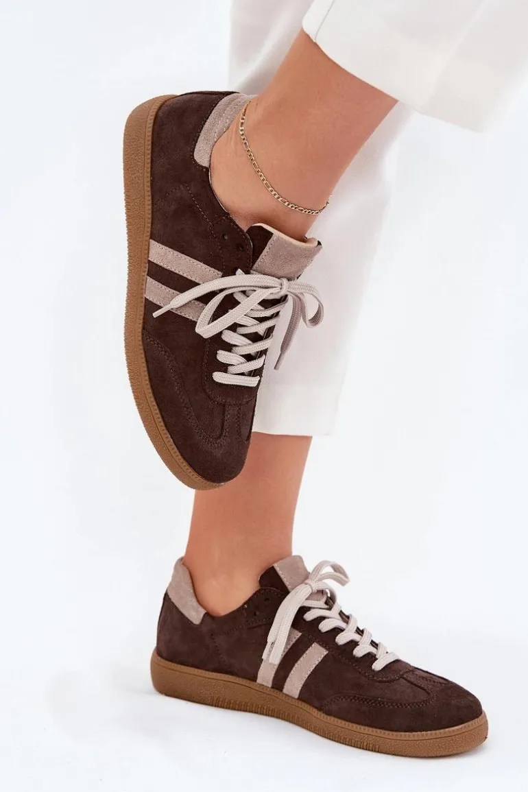 Zazoo N1068 Zamszowe Niskie Sneakersy Damskie Czekoladowe