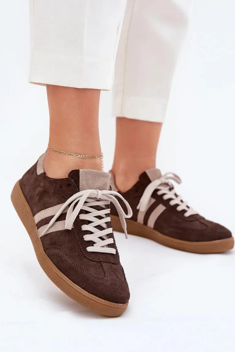 Zazoo N1068 Zamszowe Niskie Sneakersy Damskie Czekoladowe