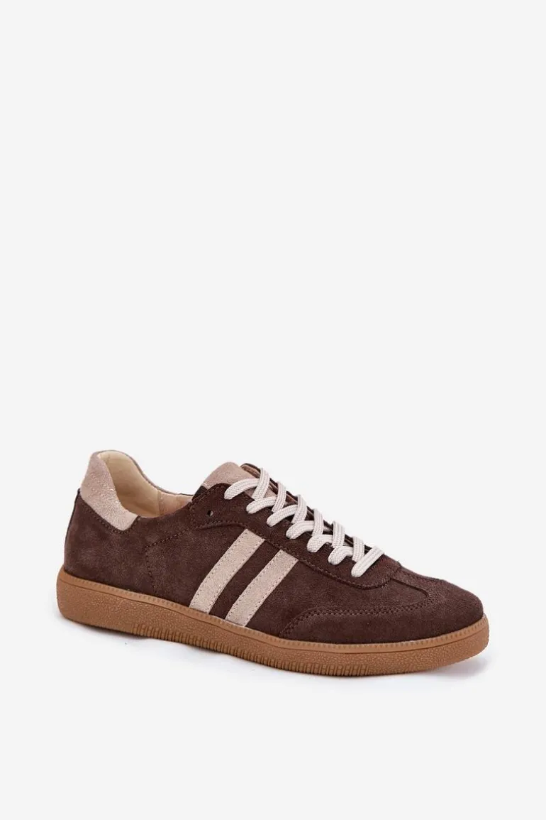 Zazoo N1068 Zamszowe Niskie Sneakersy Damskie Czekoladowe