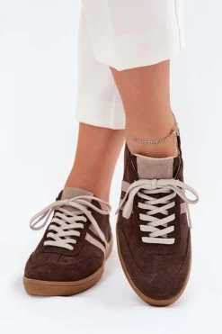 Zazoo N1068 Zamszowe Niskie Sneakersy Damskie Czekoladowe