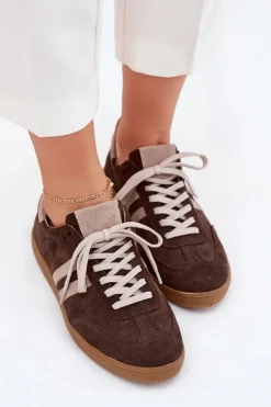 Zazoo N1068 Zamszowe Niskie Sneakersy Damskie Czekoladowe