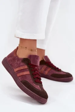 Zazoo N1068 Zamszowe Niskie Sneakersy Damskie Bordowe