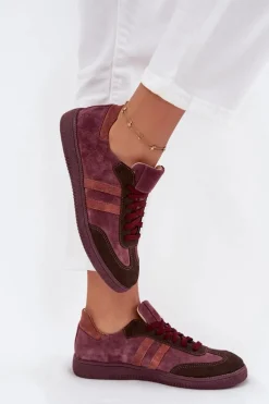 Zazoo N1068 Zamszowe Niskie Sneakersy Damskie Bordowe