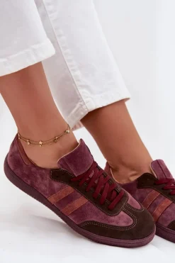 Zazoo N1068 Zamszowe Niskie Sneakersy Damskie Bordowe