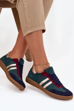 Zazoo N1068 Zamszowe Niskie Sneakersy Damskie Butelkowa Zieleń