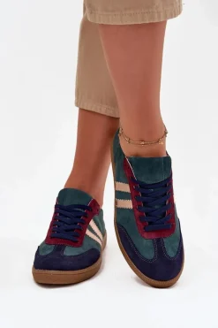 Zazoo N1068 Zamszowe Niskie Sneakersy Damskie Butelkowa Zieleń