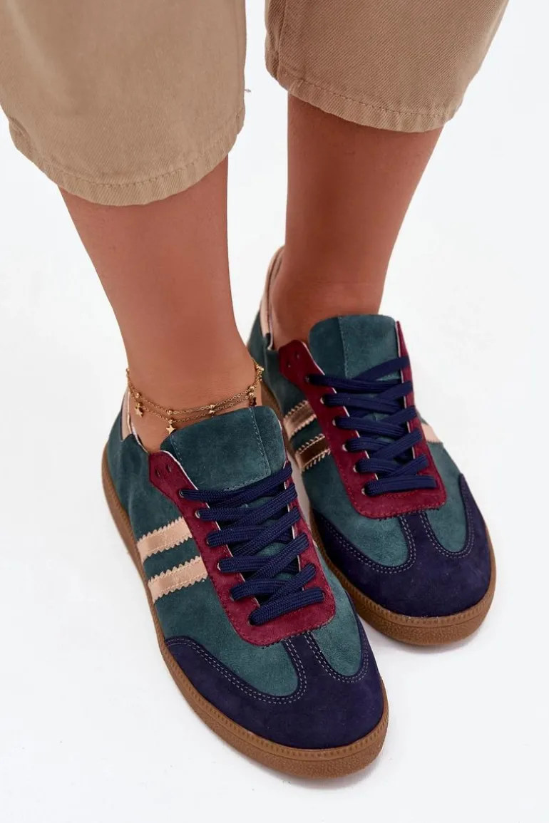 Zazoo N1068 Zamszowe Niskie Sneakersy Damskie Butelkowa Zieleń