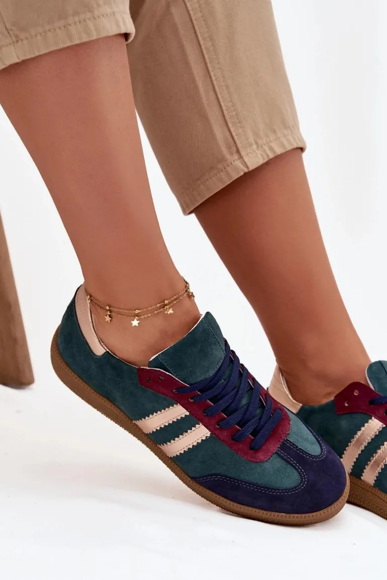 Zazoo N1068 Zamszowe Niskie Sneakersy Damskie Butelkowa Zieleń