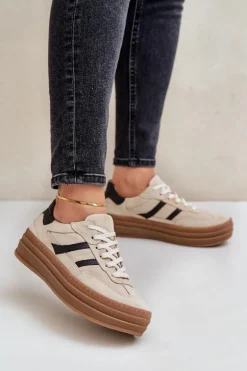 Zazoo N1176 Zamszowe Sneakersy Na Platformie Beżowe