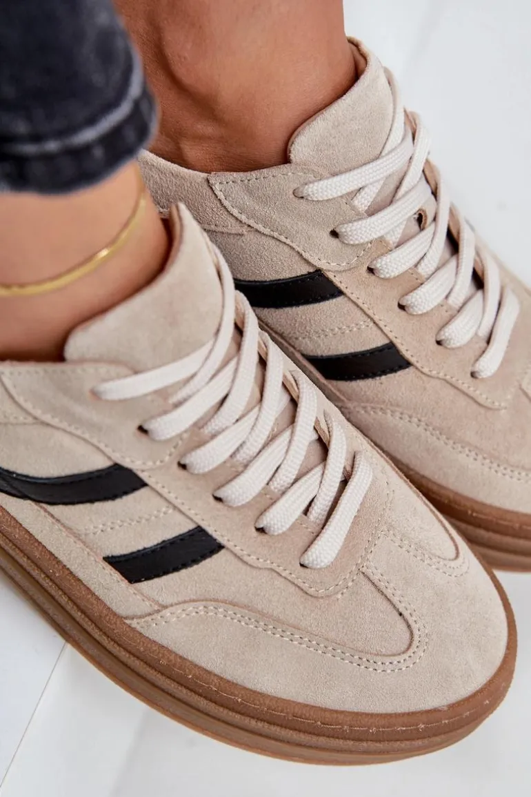 Zazoo N1176 Zamszowe Sneakersy Na Platformie Beżowe