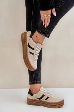 Zazoo N1176 Zamszowe Sneakersy Na Platformie Beżowe