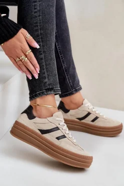 Zazoo N1176 Zamszowe Sneakersy Na Platformie Beżowe