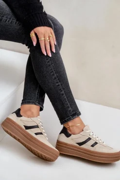 Zazoo N1176 Zamszowe Sneakersy Na Platformie Beżowe