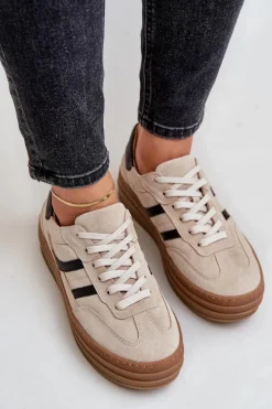 Zazoo N1176 Zamszowe Sneakersy Na Platformie Beżowe