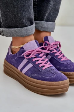 Zazoo N1068S4 Damskie Zamszowe Sneakersy Na Platformie Ciemnofioletowe