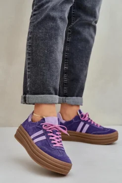 Zazoo N1068S4 Damskie Zamszowe Sneakersy Na Platformie Ciemnofioletowe