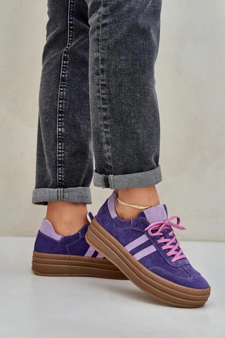 Zazoo N1068S4 Damskie Zamszowe Sneakersy Na Platformie Ciemnofioletowe