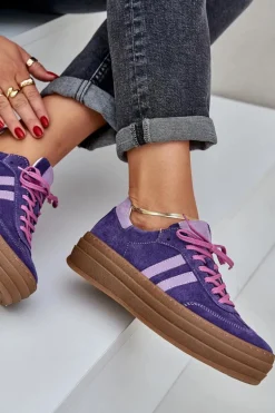Zazoo N1068S4 Damskie Zamszowe Sneakersy Na Platformie Ciemnofioletowe