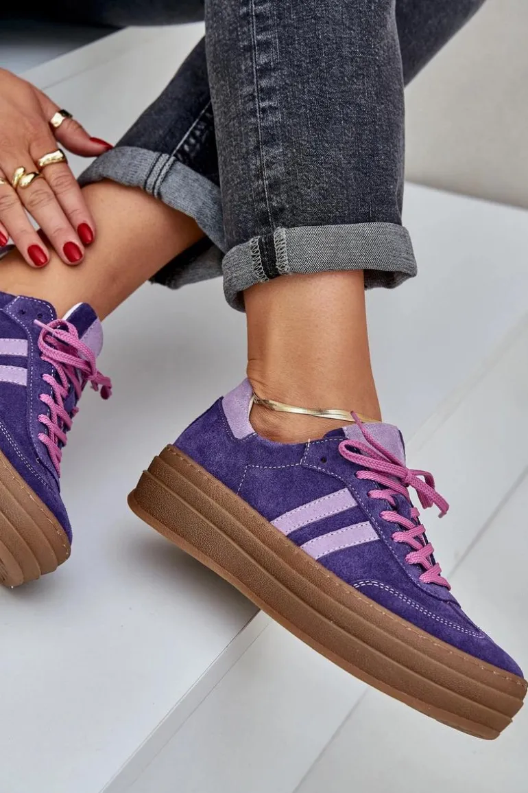 Zazoo N1068S4 Damskie Zamszowe Sneakersy Na Platformie Ciemnofioletowe