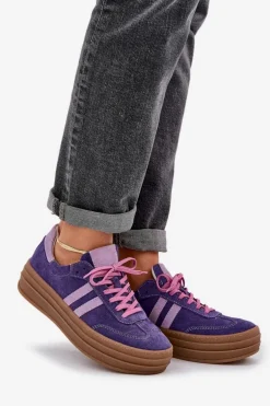 Zazoo N1068S4 Damskie Zamszowe Sneakersy Na Platformie Ciemnofioletowe