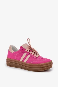 Zazoo N1068S4 Damskie Zamszowe Sneakersy Na Platformie Fuksja