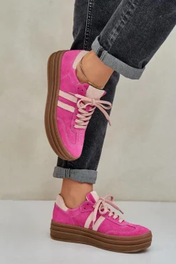Zazoo N1068S4 Damskie Zamszowe Sneakersy Na Platformie Fuksja