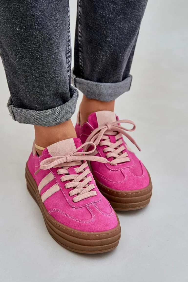 Zazoo N1068S4 Damskie Zamszowe Sneakersy Na Platformie Fuksja