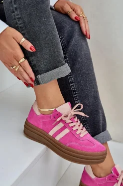 Zazoo N1068S4 Damskie Zamszowe Sneakersy Na Platformie Fuksja