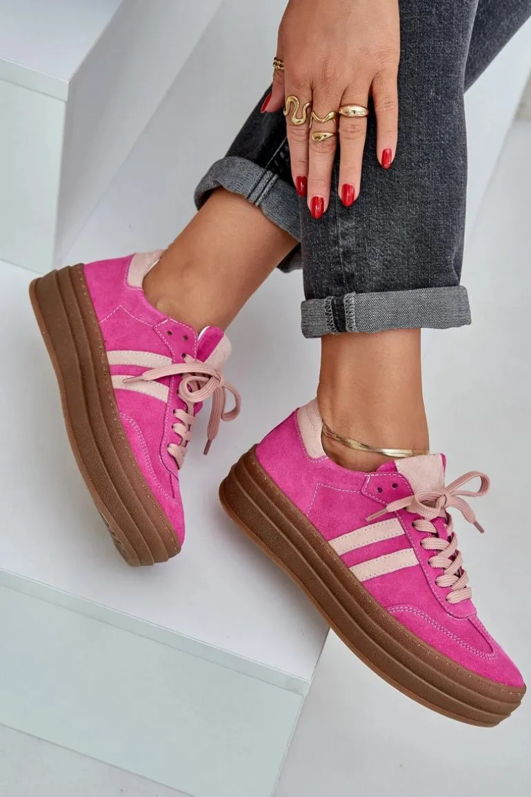 Zazoo N1068S4 Damskie Zamszowe Sneakersy Na Platformie Fuksja