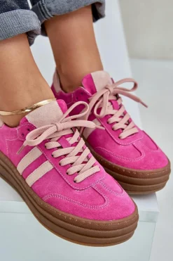 Zazoo N1068S4 Damskie Zamszowe Sneakersy Na Platformie Fuksja