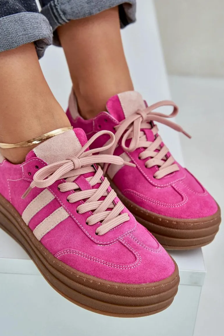 Zazoo N1068S4 Damskie Zamszowe Sneakersy Na Platformie Fuksja