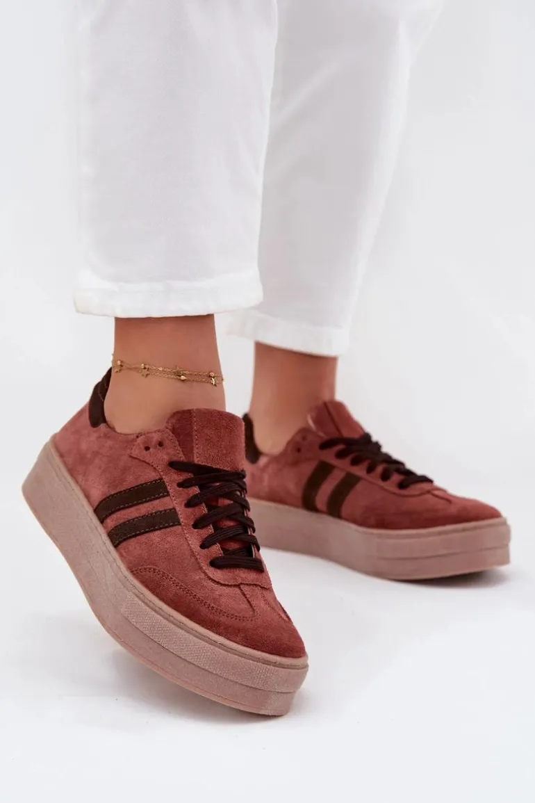 Zazoo N1068S2 Damskie Zamszowe Sneakersy Na Platformie Brązowe