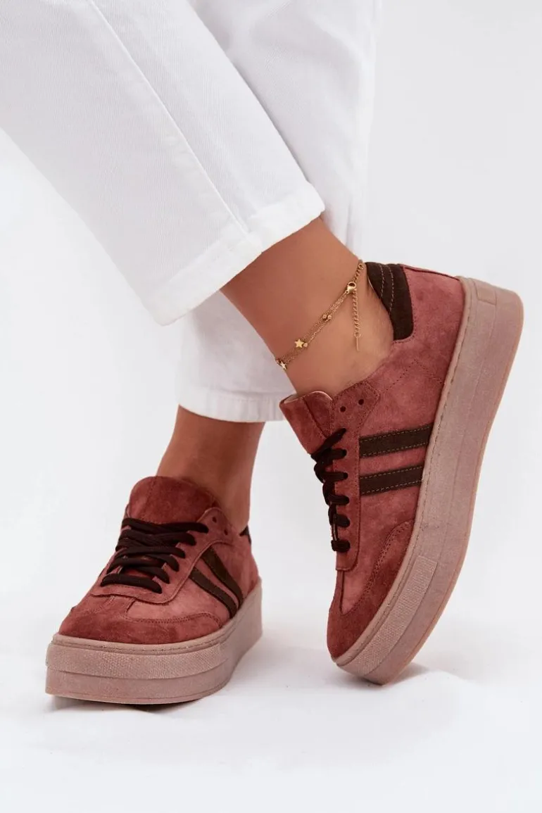 Zazoo N1068S2 Damskie Zamszowe Sneakersy Na Platformie Brązowe