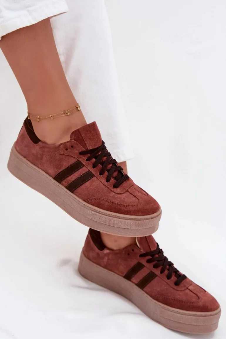 Zazoo N1068S2 Damskie Zamszowe Sneakersy Na Platformie Brązowe