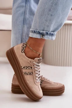 Zazoo N1068S4 Damskie Zamszowe Sneakersy Na Platformie Panterka Różowe