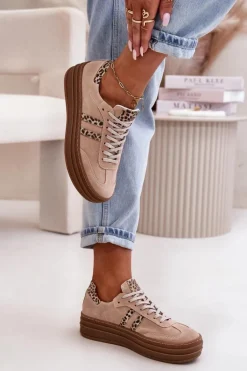 Zazoo N1068S4 Damskie Zamszowe Sneakersy Na Platformie Panterka Różowe