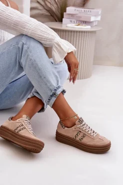 Zazoo N1068S4 Damskie Zamszowe Sneakersy Na Platformie Panterka Różowe