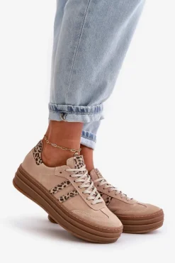 Zazoo N1068S4 Damskie Zamszowe Sneakersy Na Platformie Panterka Różowe