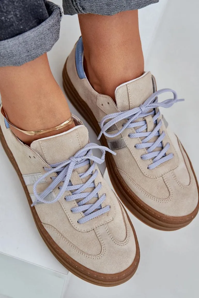 Zazoo N1068S4 Damskie Zamszowe Sneakersy Na Platformie Beżowe