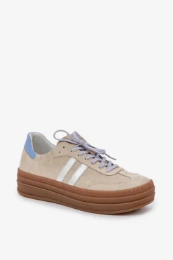 Zazoo N1068S4 Damskie Zamszowe Sneakersy Na Platformie Beżowe