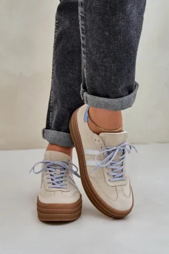 Zazoo N1068S4 Damskie Zamszowe Sneakersy Na Platformie Beżowe