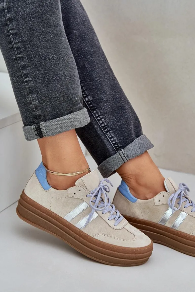 Zazoo N1068S4 Damskie Zamszowe Sneakersy Na Platformie Beżowe