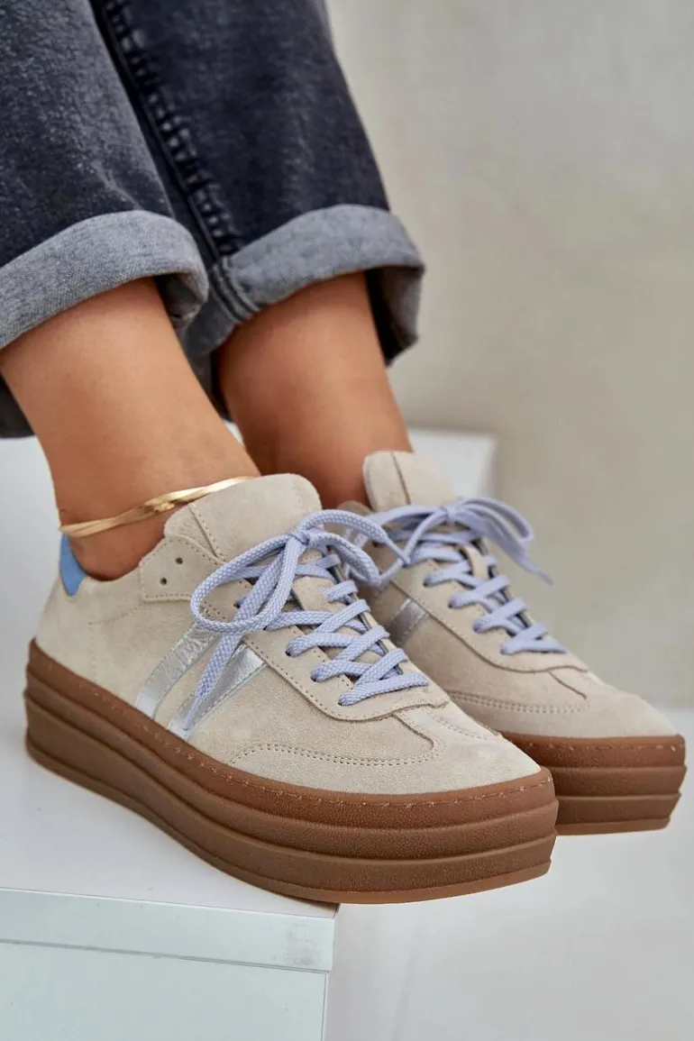 Zazoo N1068S4 Damskie Zamszowe Sneakersy Na Platformie Beżowe