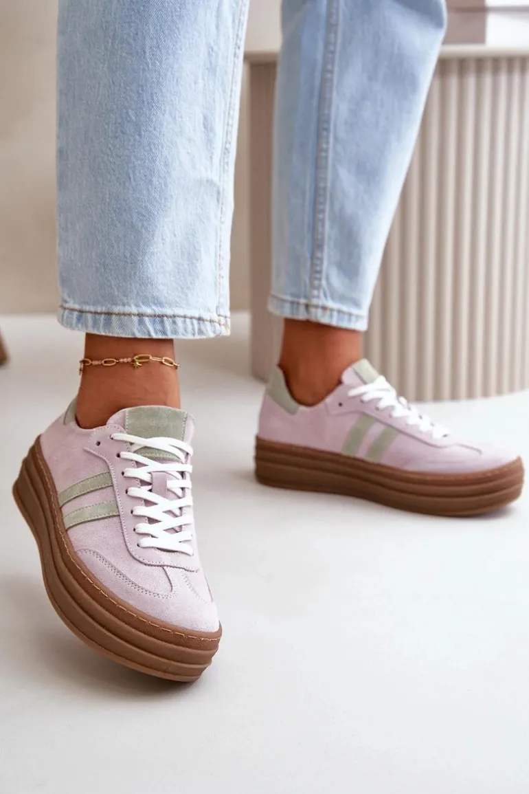 Zazoo N1068S4 Damskie Zamszowe Sneakersy Na Platformie Fioletowe