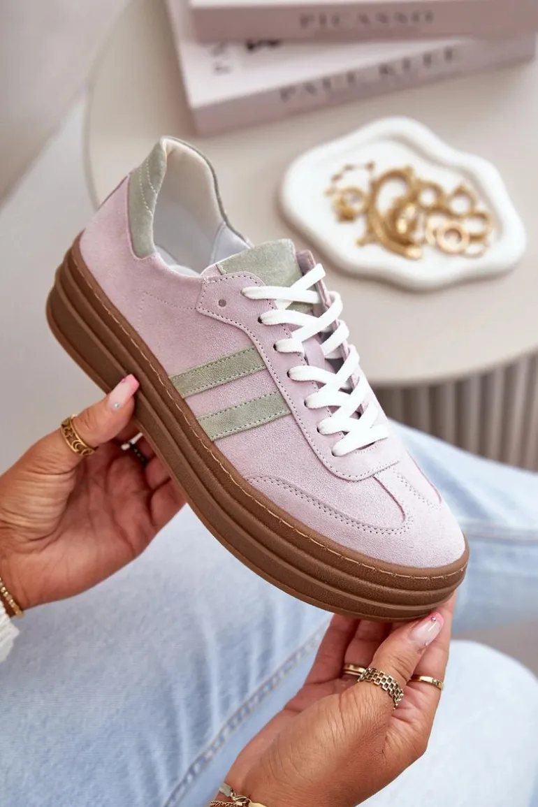 Zazoo N1068S4 Damskie Zamszowe Sneakersy Na Platformie Fioletowe