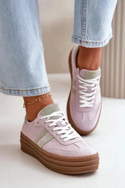 Zazoo N1068S4 Damskie Zamszowe Sneakersy Na Platformie Fioletowe